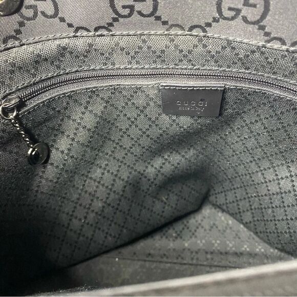 GUCCI Black Bamboo Handle Monogram Canvas Shopper Handbag Purse Y2K Vintage - Picture 11 of 12